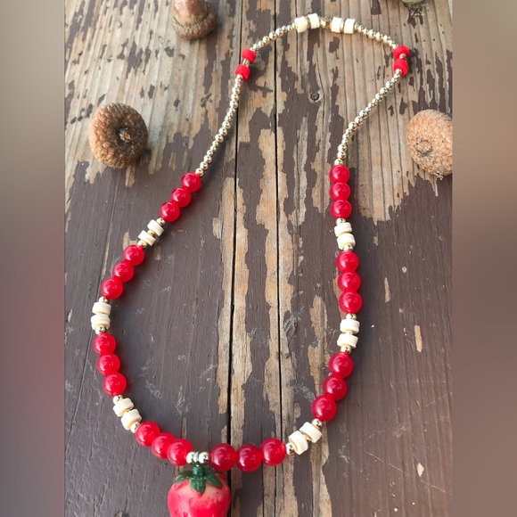 Strawberry Necklace!🍓Hand-made, Strawberry & Golden necklace! ⭐️ Lara’s Bubbles - Picture 4 of 7